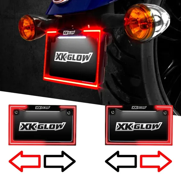 XKGLOW Motorcycle LED License Plate Frame Running Turn and Brake Light (XK034018-B, XK034018-W)