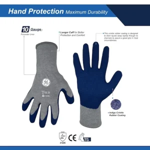 General Electric Blue/Gray 10 GA Crinkle Dipped Gloves – 12 Pair (GG209M, GG209L, GG209XL) - view 2