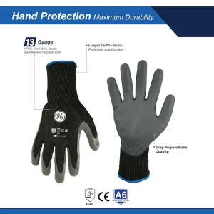 General Electric Coated Gloves Polyurethane Black Cut Resistant Level 6 (GG201MC, GG201LC, GG201XLC) - view 2