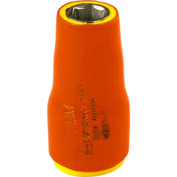Gray Tools 7mm X 1/4″ Drive, 6 Point Standard Length Socket, 1000V Insulated (M607-I)