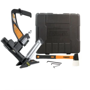 Freeman PFL618BR Pneumatic 3-in-1 15.5-Gauge and 16-Gauge 2″ Flooring Nailer / Stapler with Flooring Mallet, Intercha...