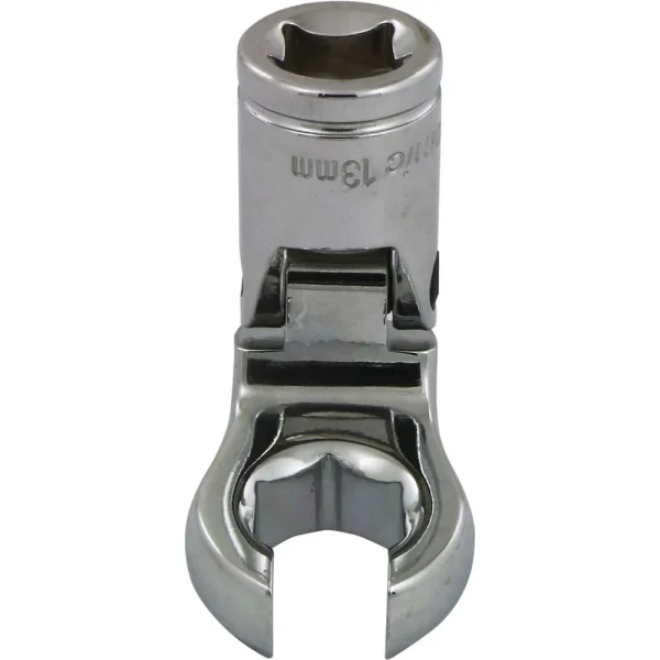 Dynamic Tools 3/8″ Drive Metric 13mm Flex Head, Crow Foot Flare Nut Socket, Chrome Finish (D008763)