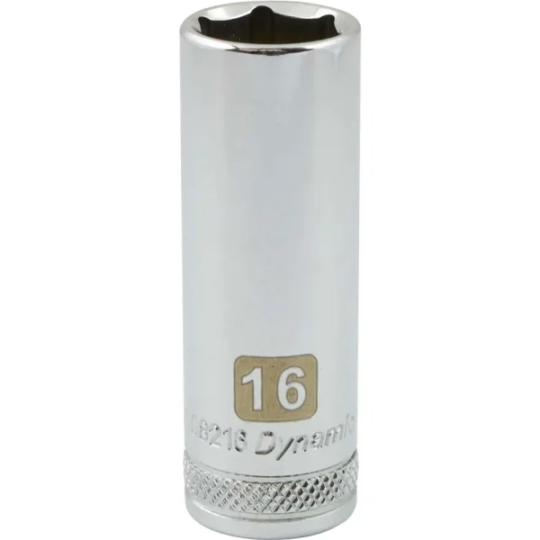 Dynamic Tools 3/8″ Drive 6 Point Metric, 16mm Deep Length, Chrome Finish Socket (D008216)