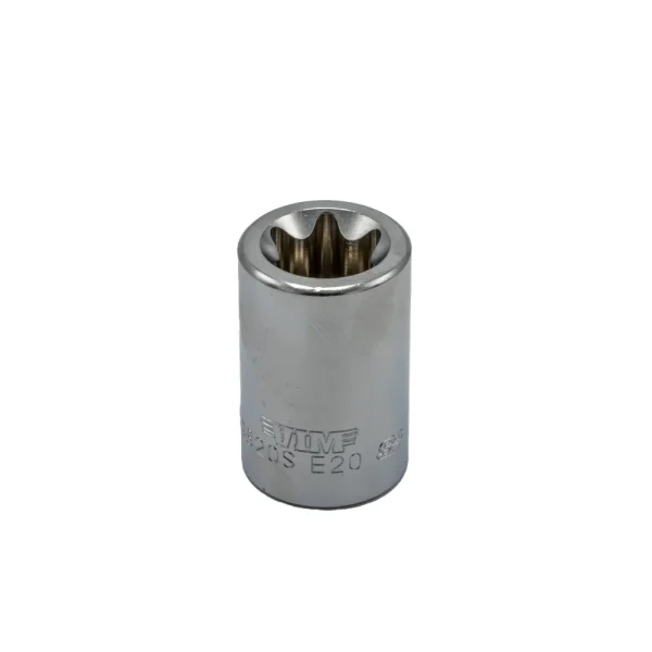 E20 TORX® socket, 1/2” square drive, satin chrome
