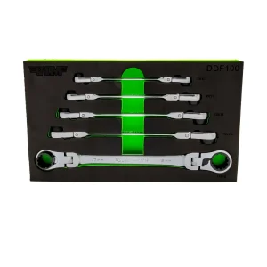 5 Piece Double Deep Spline Flex Head Ratcheting Wrench Set – Metric