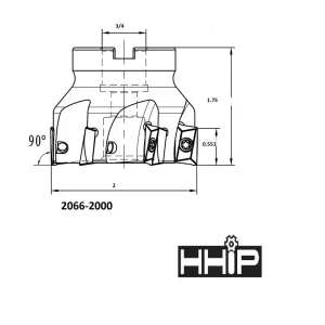 HHIP 2″ X 3/4 BORE 90 DEGREE APKT-160408 INDEXABLE FACE MILL (2066-2000) - view 2
