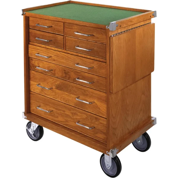 Grizzly Industrial 23″ Series 8-Drawer Red Oak Roller Cabinet with Table (T33821)