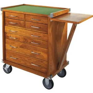 Grizzly Industrial 23″ Series 8-Drawer Red Oak Roller Cabinet with Table (T33821) - view 2