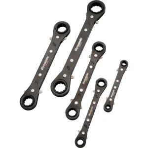 Dynamic Tools 5 Piece SAE Double Box End, Reversible Ratcheting Wrench Set, Straight (D081203)