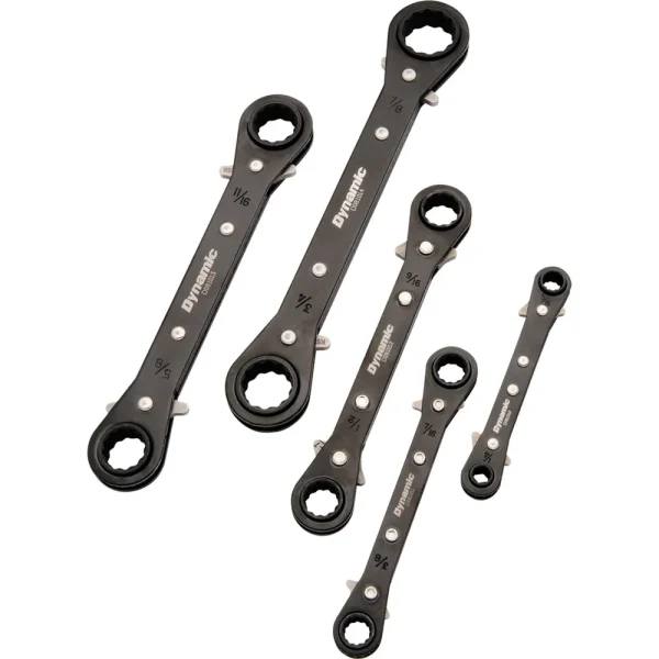 Dynamic Tools 5 Piece SAE Double Box End, Reversible Ratcheting Wrench Set, Straight (D081203)