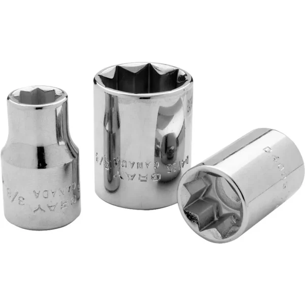 Gray Tools 3/8″ X 1/2″ Drive, 8 Point Standard Length, Chrome Finish Socket (D406S)