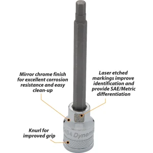 Dynamic Tools 3/8″ Drive SAE Hex Head, 5/32″ Long Bit, Chrome Finish Socket (D006453) - view 2