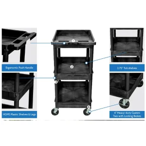 Luxor Workspaces Tub Cart, Three Shelves (STC111-B) - view 4