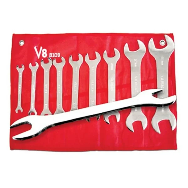 V8 Tools 8109 Super Thin Open End Wrench Set, 9 Piece, 8Mm To 32Mm, In Canvas Pouch