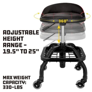 Powerbuilt LOW-BACK CUSHION ROLLING SEAT-BLACK 240338 - view 2