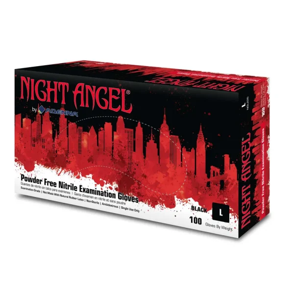 Night Angel 4 mil Nitrile Powder Free Exam Gloves, Black, Medium (NGL225)