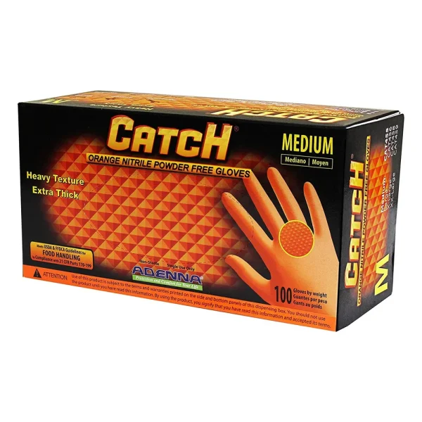 Adenna Catch 8 mil Nitrile Gloves, Orange, Medium (CAT455)