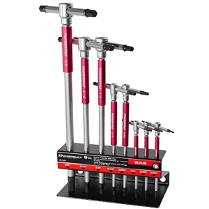 Powerbuilt 941644 8 Pc SAE T-Handle Hex Allen Key Wrench Set w/Speed Sleeves Red
