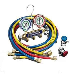 Yellow Jacket Series 41 2-Valve Brass Manifold with 1/4″ Ports for HVAC (41339)