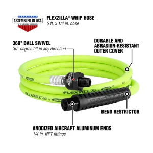 Flexzilla ZillaWhip 1/4″ x 5′ Ball Swivel Whip Hose (HFZ1405YW2B) - view 2