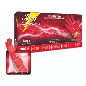 Lightning Gloves RL-L Red Nitrile Gloves – 100 gloves, Large