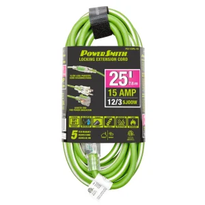 PowerSmith 25 ft 12/3 AWG Rubber Jacket Locking Extension Cord with Slide Lock (PEC123RL-25)