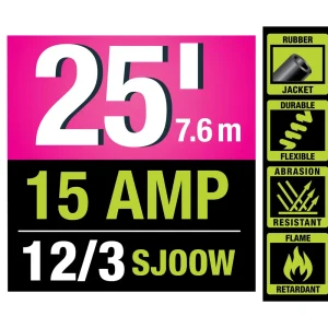 PowerSmith 25 ft 12/3 AWG Rubber Jacket Locking Extension Cord with Slide Lock (PEC123RL-25) - view 2
