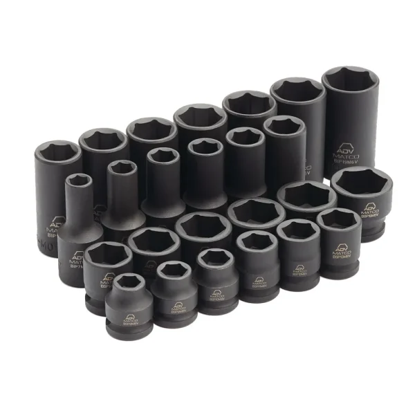 25 PIECE 3/8″ DRIVE METRIC 6 POINT MID-LENGTH AND STUBBY ADV IMPACT SOCKET SET