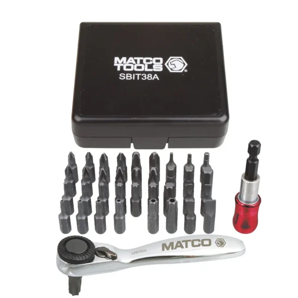 38 PIECE 1/4″ DRIVE MINI RATCHET AND BIT SET