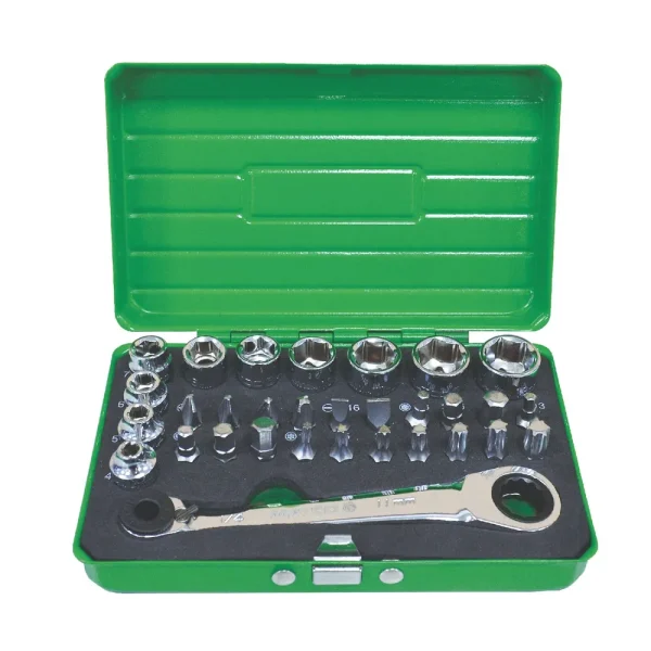31 PIECE LOW PROFILE MECHANIC TOOL SET – GREEN CASE