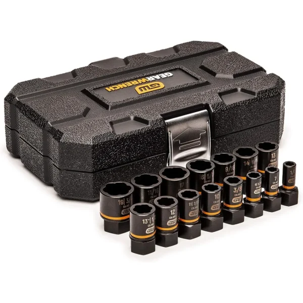Gearwrench 84783 15 Pc 1/4″ & 3/8″ Drive Bolt Biter Impact Extraction Socket Set