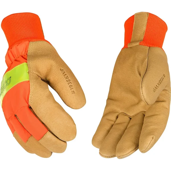 Kinco 1938KWP-S High Visibility Orange Waterproof Pigskin Gloves, Small