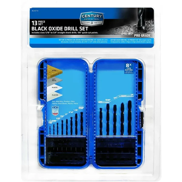 Century Drill Pro Grade Black Oxide Drill Bit Set, 13 Piece (24713)