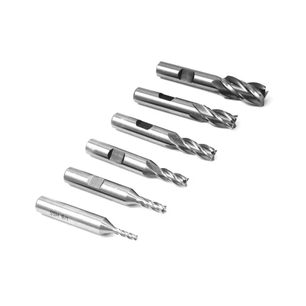 HHIP 6 PIECE 4 FLUTE HIGH SPEED STEEL END MILL SET WITH 3/8″ SHANK (8000-0002)