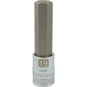 Dynamic Tools 1/2″ Drive Metric Hex Head, 19mm Long Bit, Chrome Finish Socket (D013419)