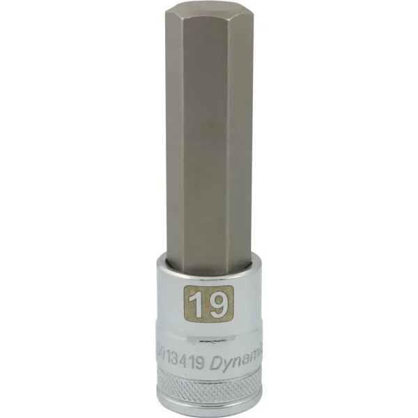 Dynamic Tools 1/2″ Drive Metric Hex Head, 19mm Long Bit, Chrome Finish Socket (D013419)