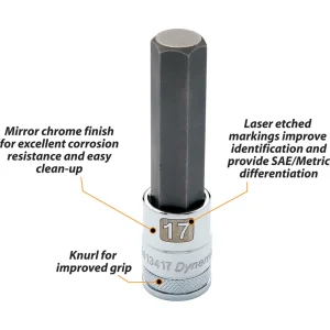 Dynamic Tools 1/2″ Drive Metric Hex Head, 19mm Long Bit, Chrome Finish Socket (D013419) - view 2