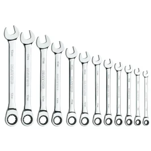 12 PIECE 72 TOOTH METRIC COMBINATION RATCHETING WRENCH SET
