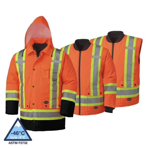 Pioneer Safety 100% Waterproof 7-in-1 Parka Hi-Vis Orange 4XL (V1120151U-4XL)