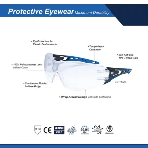 General Electric Black/Blue Safety Glasses Clear Lens Anti-Scratch Anti-Slip Design (GE115C, GE115CAF) - view 2