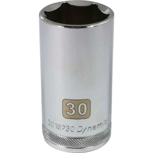Dynamic Tools 1/2″ Drive 6 Point Metric, 30mm Deep Length, Chrome Finish Socket (D016230)