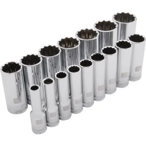 Dynamic Tools 1/2″ Drive 16 Piece 12 Point Deep, SAE Socket Set, 3/8″ – 1-5/16″ (D018003)