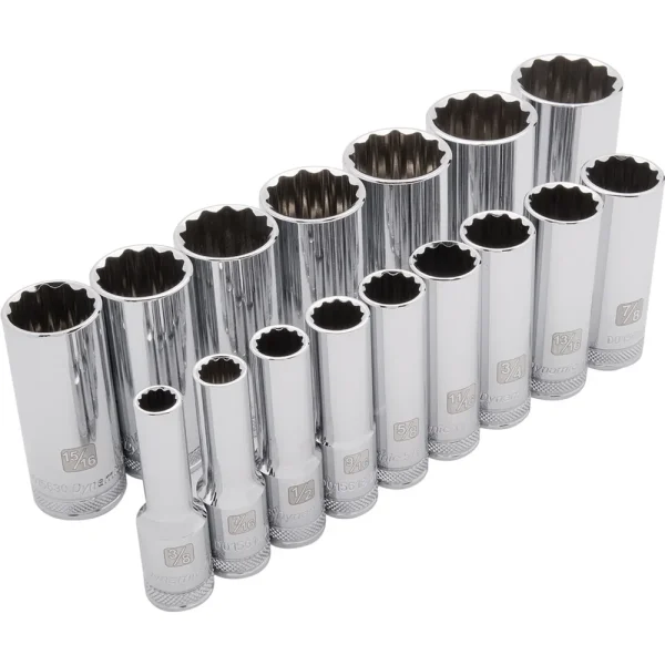 Dynamic Tools 1/2″ Drive 16 Piece 12 Point Deep, SAE Socket Set, 3/8″ – 1-5/16″ (D018003)
