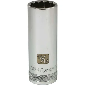 Dynamic Tools 1/2″ Drive 12 Point SAE, 13/16″ Deep Length, Chrome Finish Socket (D015626)