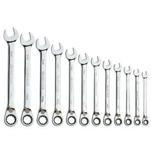 12 PIECE 90 TOOTH METRIC REVERSIBLE COMBINATION RATCHETING WRENCH SET