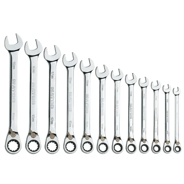 12 PIECE 90 TOOTH METRIC REVERSIBLE COMBINATION RATCHETING WRENCH SET