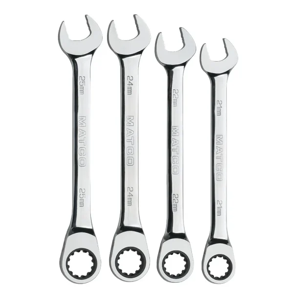 4 PIECE 90 TOOTH METRIC COMBINATION RATCHETING WRENCH SET