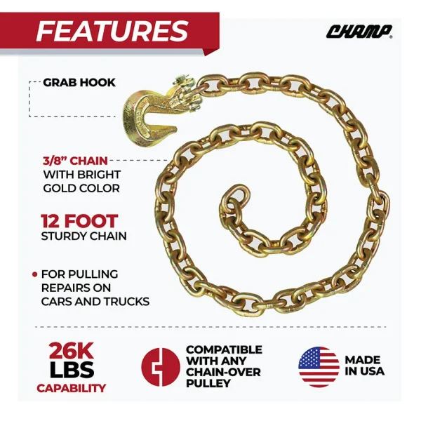 CHAMP® 12-Foot Chain with Grab Hook 1112