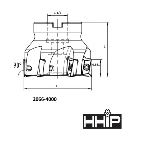 HHIP 4″ X 1-1/2 BORE 90 DEGREE APKT-160408 INDEXABLE FACE MILL (2066-4000) - view 2