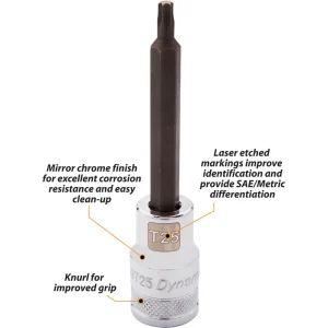 Dynamic Tools 1/2″ Drive Torx® Head, T45 Long Bit, Chrome Finish Socket (D013745) - view 2